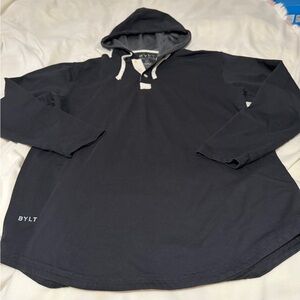 Bylt Henley Mens Black Drop Cut Hodded Lux Fleece Pullover Sweater Medium